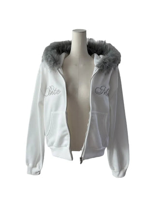 Bite y2k Fur Hooded Zip-Up