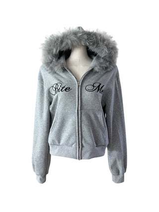 Bite y2k Fur Hooded Zip-Up