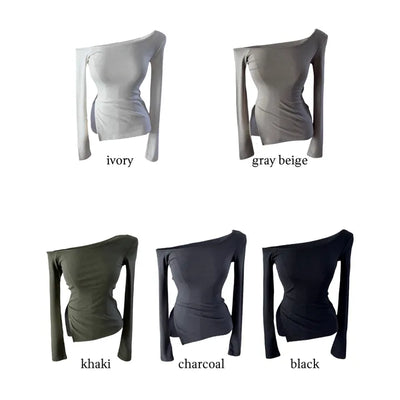 Emira One Shoulder Slit Long Sleeve T