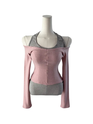 Stripe halter sleeveless single-breasted halter nasi