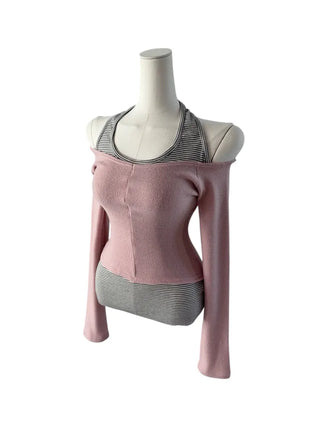 Stripe halter sleeveless single-breasted halter nasi
