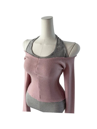 Stripe halter sleeveless single-breasted halter nasi