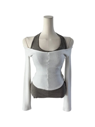 Stripe halter sleeveless single-breasted halter nasi