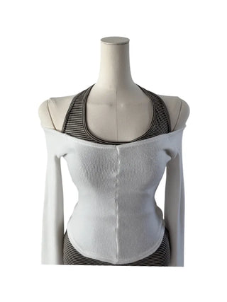 Stripe halter sleeveless single-breasted halter nasi