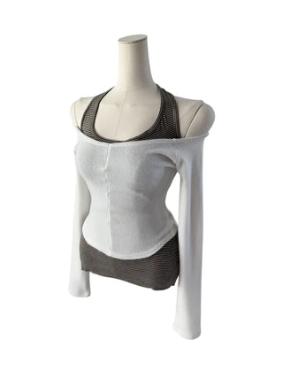 Stripe halter sleeveless single-breasted halter nasi