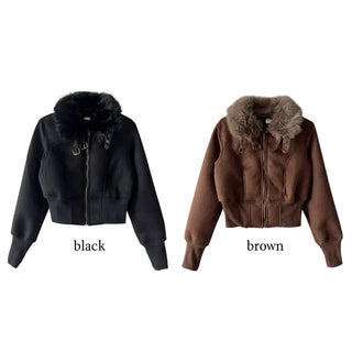 Buckle cropped fur suede coat Buckle cropped fur mustang