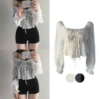 Lorin frill see-through blouse