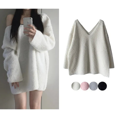 Snow fur V-neck knit