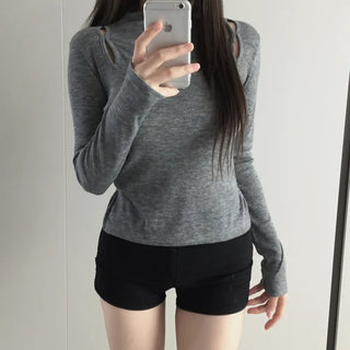 Multicolor Shoulder Slit Half Turtleneck Knit