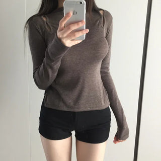 Multicolor Shoulder Slit Half Turtleneck Knit