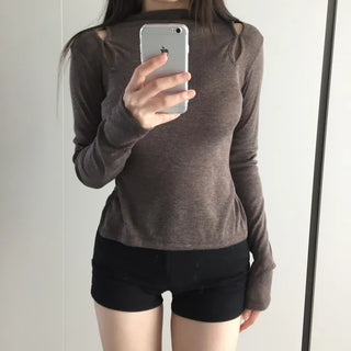 Multicolor Shoulder Slit Half Turtleneck Knit