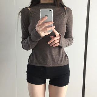 Multicolor Shoulder Slit Half Turtleneck Knit