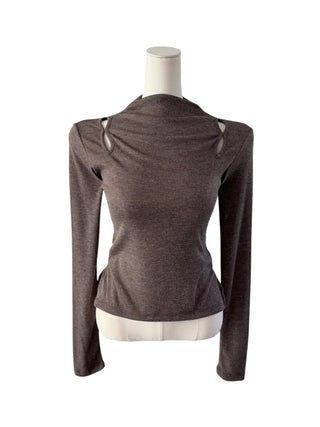 Multicolor Shoulder Slit Half Turtleneck Knit