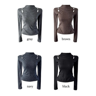 Multicolor Shoulder Slit Half Turtleneck Knit