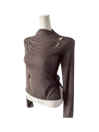 Multicolor Shoulder Slit Half Turtleneck Knit