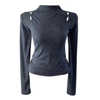 Multicolor Shoulder Slit Half Turtleneck Knit