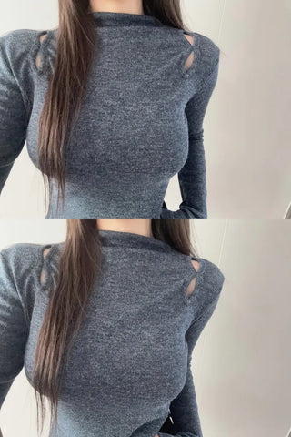 Multicolor Shoulder Slit Half Turtleneck Knit