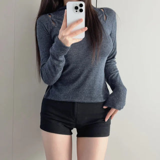 Multicolor Shoulder Slit Half Turtleneck Knit