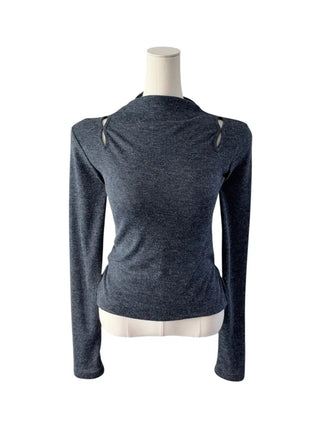 Multicolor Shoulder Slit Half Turtleneck Knit