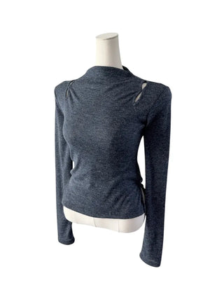 Multicolor Shoulder Slit Half Turtleneck Knit