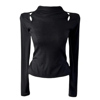 Multicolor Shoulder Slit Half Turtleneck Knit