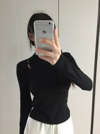 Multicolor Shoulder Slit Half Turtleneck Knit