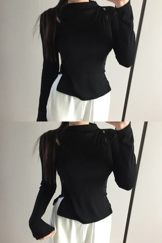 Multicolor Shoulder Slit Half Turtleneck Knit