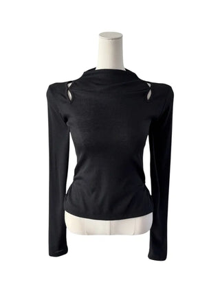 Multicolor Shoulder Slit Half Turtleneck Knit