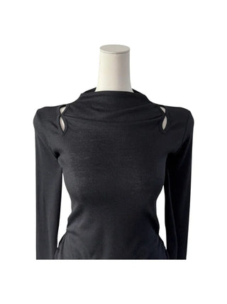 Multicolor Shoulder Slit Half Turtleneck Knit