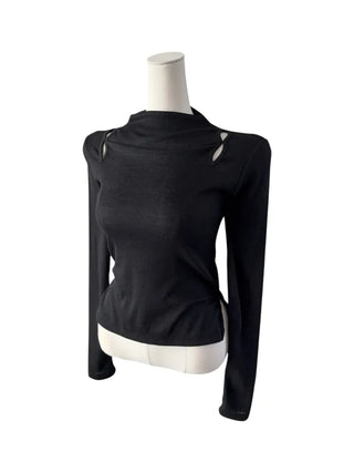 Multicolor Shoulder Slit Half Turtleneck Knit