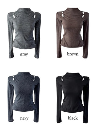 Multicolor Shoulder Slit Half Turtleneck Knit