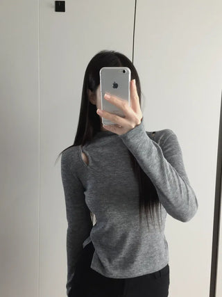 Multicolor Shoulder Slit Half Turtleneck Knit