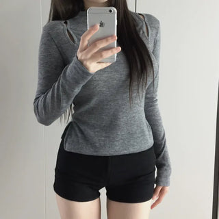 Multicolor Shoulder Slit Half Turtleneck Knit