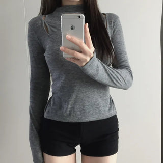 Multicolor Shoulder Slit Half Turtleneck Knit