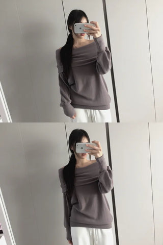 Mizelle fox off-shoulder long-sleeved T