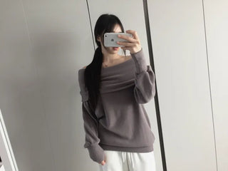 Mizelle fox off-shoulder long-sleeved T