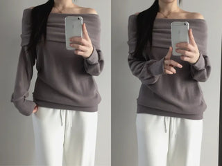 Mizelle fox off-shoulder long-sleeved T