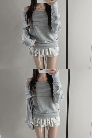 Mizelle fox off-shoulder long-sleeved T