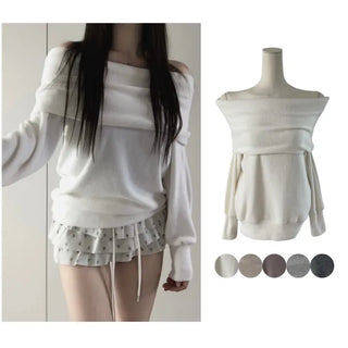 Mizelle fox off-shoulder long-sleeved T