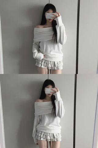 Mizelle fox off-shoulder long-sleeved T