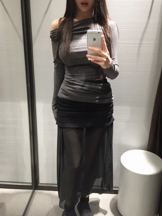 open off-shoulder slit slim T