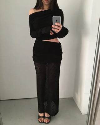 open off-shoulder slit slim T