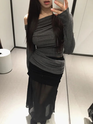 open off-shoulder slit slim T