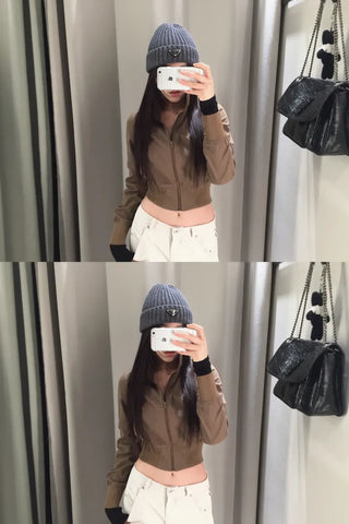 Even cropped high-neck cotton jacket