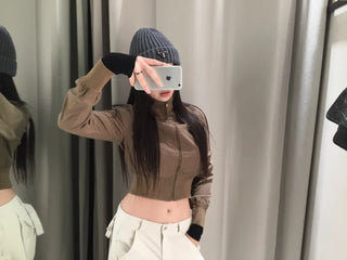 Even cropped high-neck cotton jacket