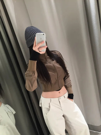Even cropped high-neck cotton jacket