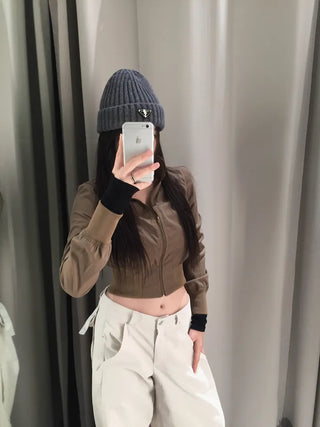 Even cropped high-neck cotton jacket