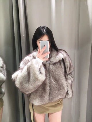 Grayish zip fox fur JK