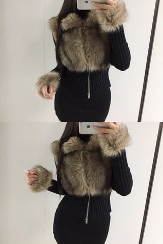 Leer Fake Fur Zip-Up