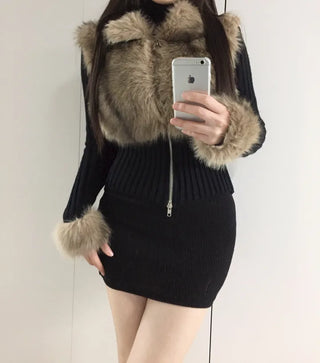Leer Fake Fur Zip-Up
